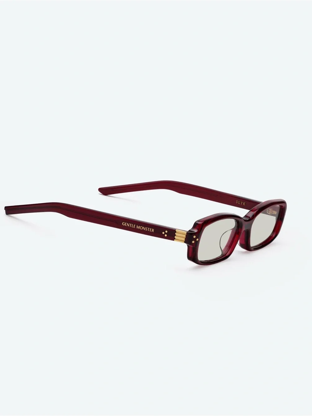 GENTLE MONSTER Burgundy Rectangular Sunglasses with Gold Accents